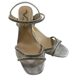 NWOT Nina Metallic Silver Barron Sandal Rhinestones Kitten Heel | Size 7.5
